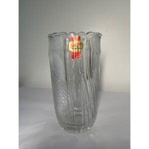 Anna Hutte Bleikristall Lead Crystal Vase Frosted Floral Scalloped Germany 8"